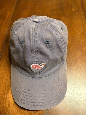 Vineyard Vines Washed Navy Cap with Pink Whale